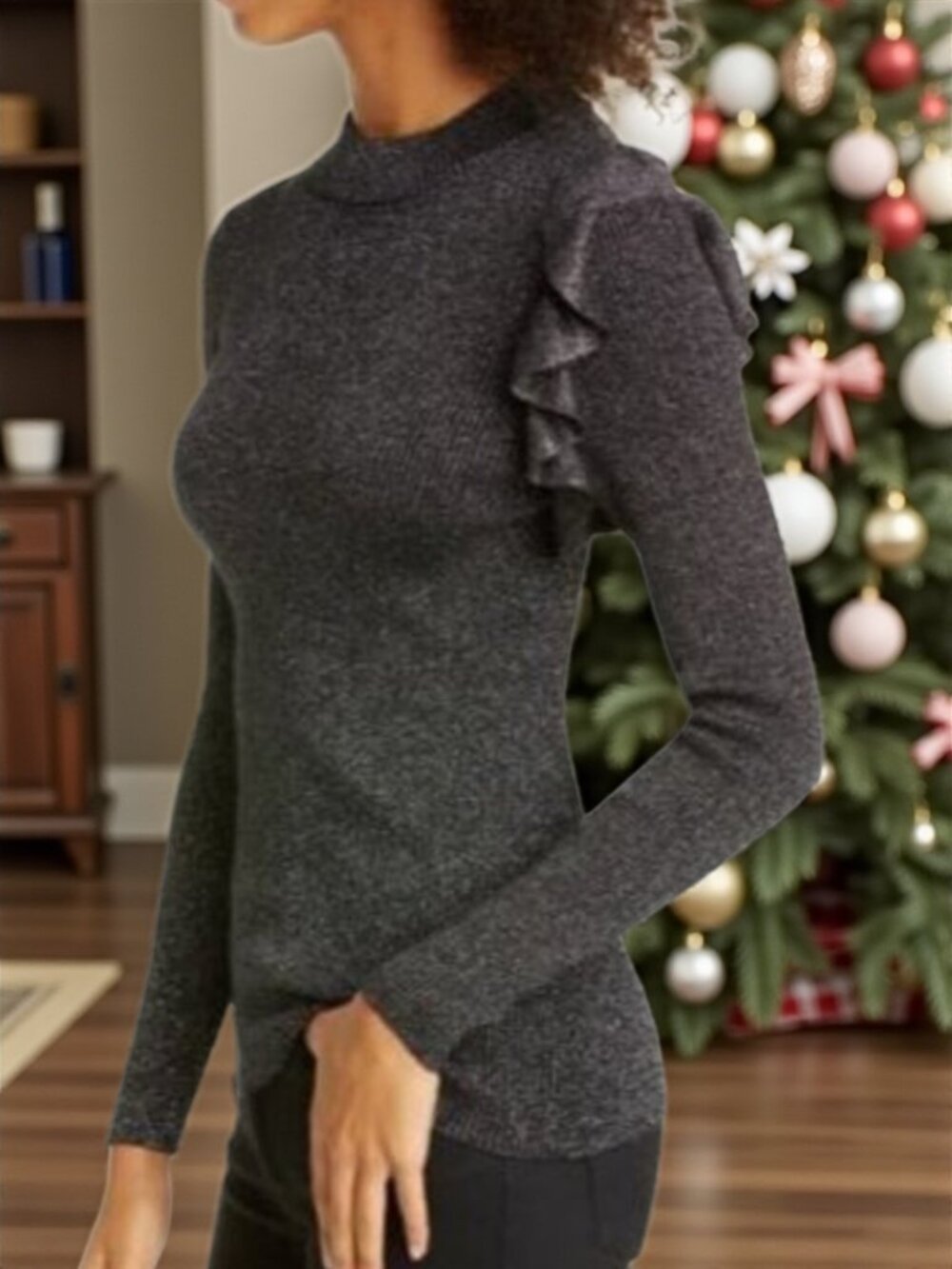 Ted Baker Addale Sweater Ted 4 US L Ruffle Black Metallic